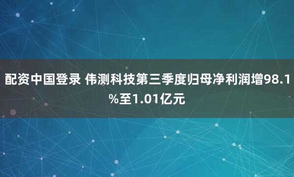 配资中国登录 伟测科技第三季度归母净利润增98.1%至1.01亿元