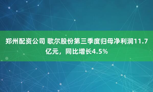 郑州配资公司 歌尔股份第三季度归母净利润11.7亿元，同比增长4.5%